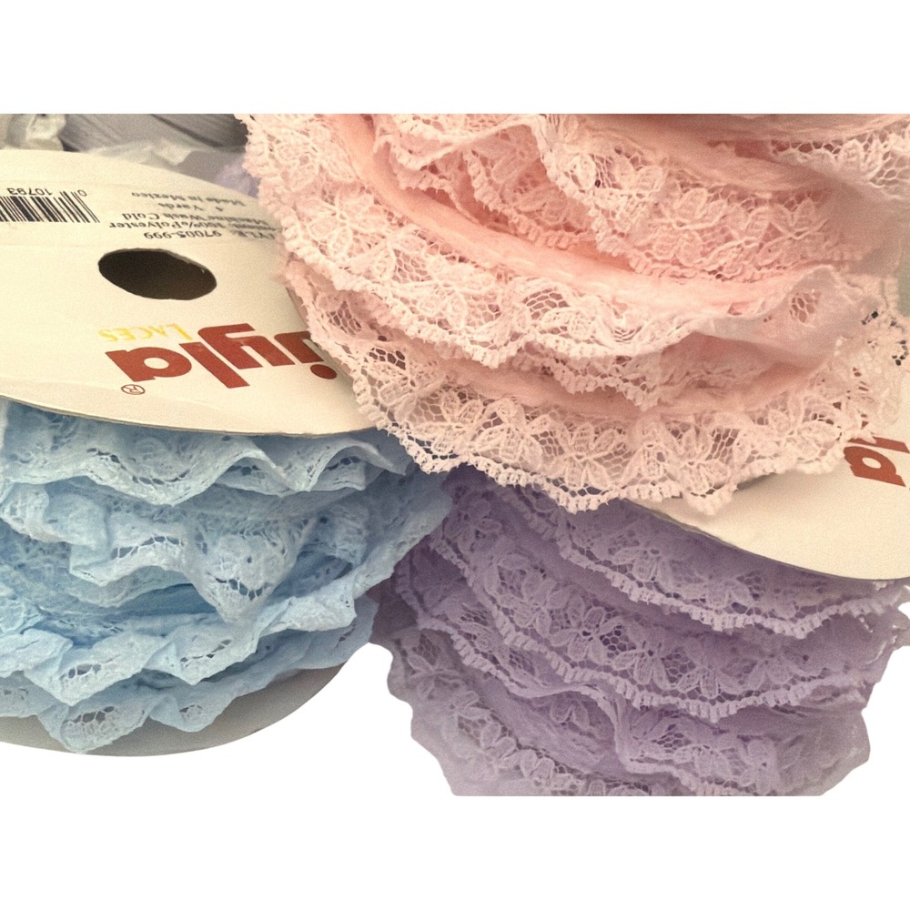 Vintage Wyla Laces Lavender Blue White Floral Lace Trim Cottagecore Victorian